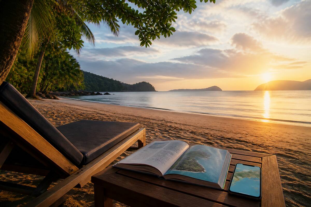 Vakantie inspiratie en reisoverzicht op een strand, ideaal voor vergelijken van reizen